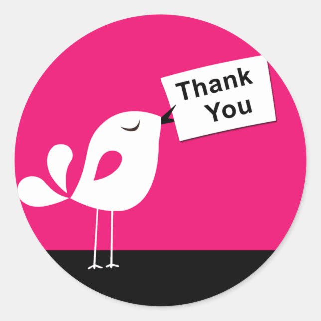 Cute Birdy Thank You Sticker (fuschia) (Front)