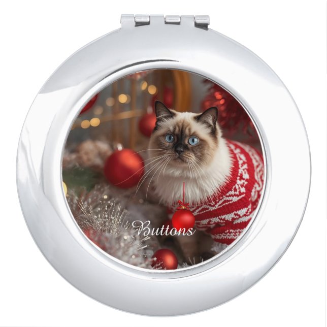 Cute Birman Cat Christmas  Compact Mirror (Front)