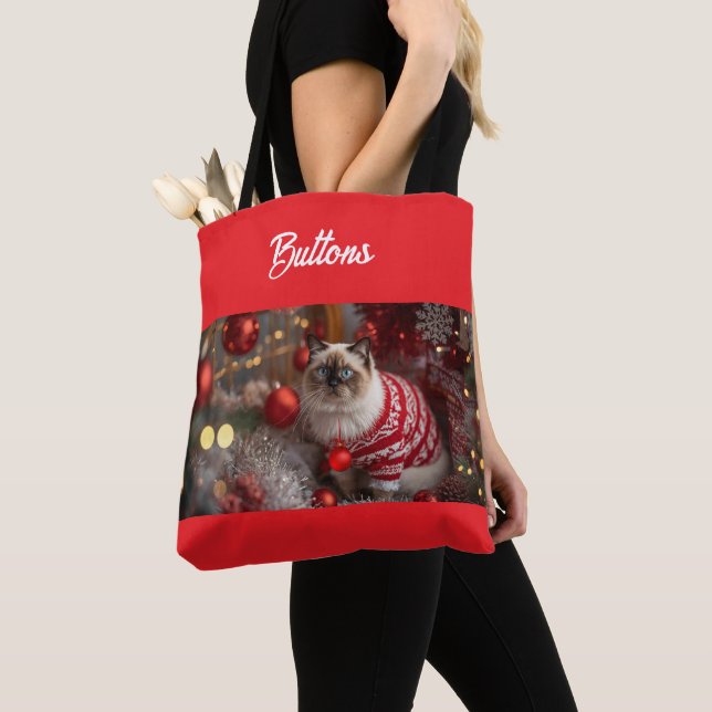 Cute Birman Cat Christmas Personalized  Tote Bag (Close Up)