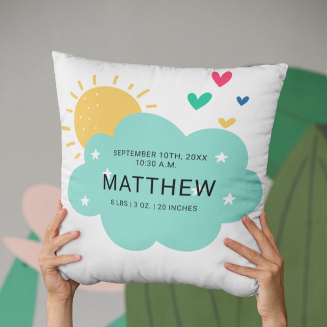 Cute Birth Stats Newborn Baby Throw Pillow (Creator Uploaded)