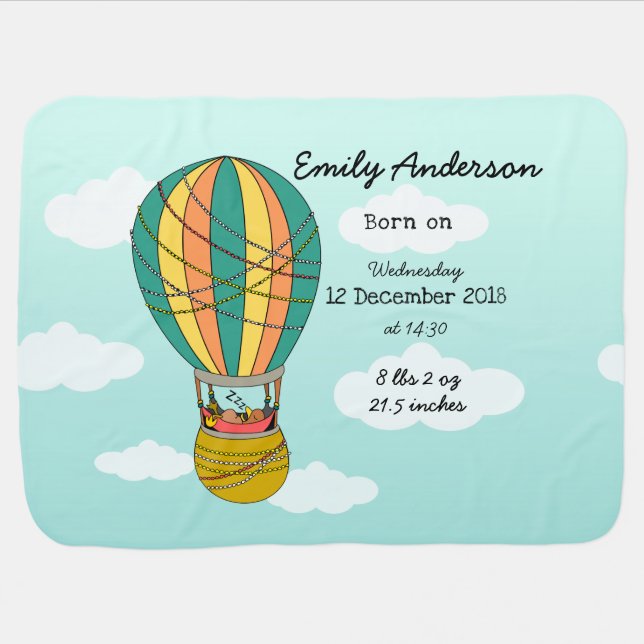 Cute Birth Stats Sleeping Bird Illustration Baby Blanket (Horizontal)