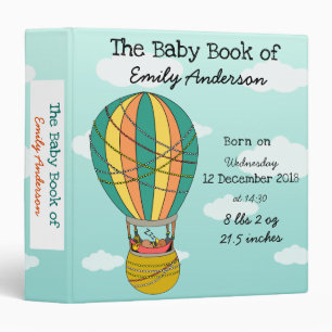 Cute Birth Stats Sleeping Bird in Hot Air Balloon 3 Ring Binder