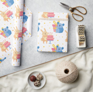 Cute Birthday Animals Wrapping Paper