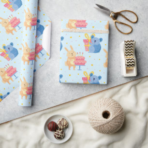 Cute Birthday Animals Wrapping Paper