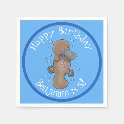 Cute birthday baby personalised platypus cartoon napkins