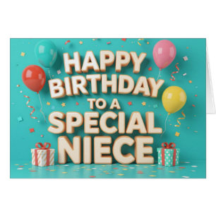 Cute Birthday Balloons and Gifts Card for Niece