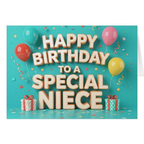 Cute Birthday Balloons and Gifts Card for Niece