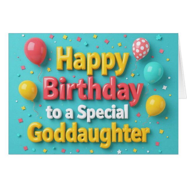 Cute Birthday Balloons Card  for Goddaughter (Front Horizontal)