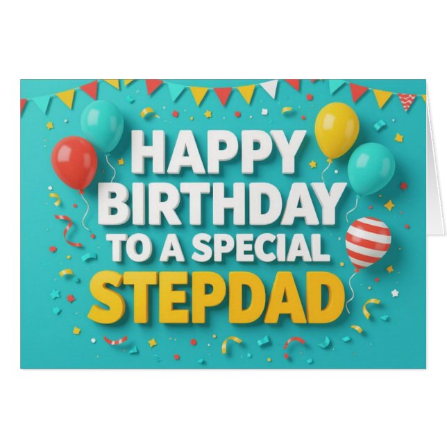 Cute Birthday Balloons Card for Stepdad (Front Horizontal)