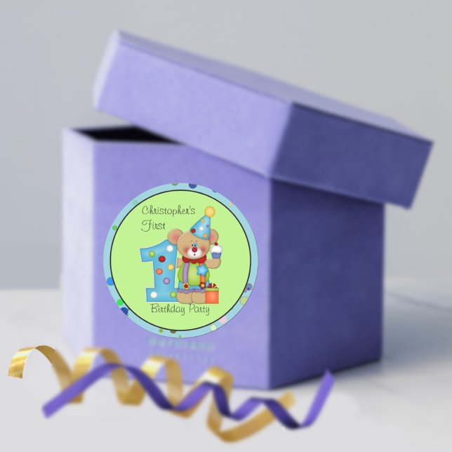 Cute Birthday Bear Age 1 Classic Round Sticker (Creator Uploaded)