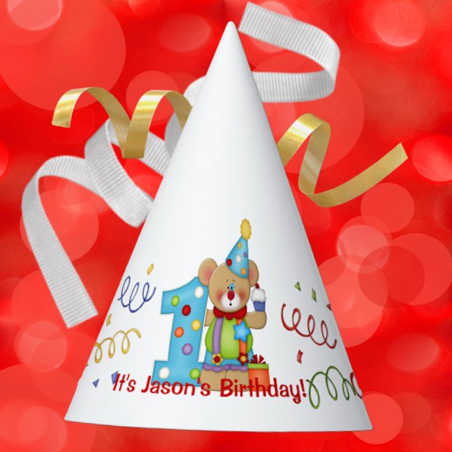 Cute Birthday Bear Age 1 Party Hat (Creator Uploaded)
