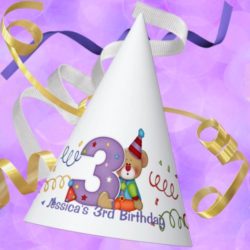 Cute Birthday Bear Age 3 Party Hat