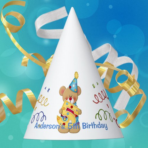 Cute Birthday Bear Age 5 Party Hat