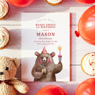 Cute Birthday Bear Beary Sweet Birthday Party Invitation