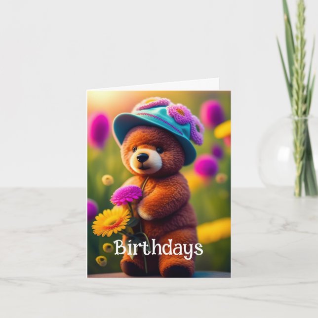 Cute Birthday Bear Greeting Card (Front)