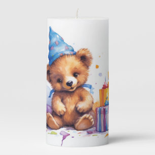 Cute Birthday Bear Pillar Candle