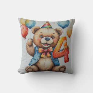 Cute Birthday Bear With Balloons And Party Hat Throw Pillow