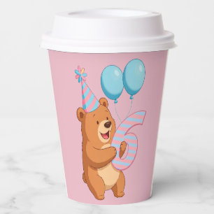 Cute Birthday Bear With Party Hat And Balloons Paper Cups