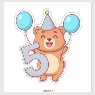 Cute Birthday Bear With Party Hat And Balloons Sticker