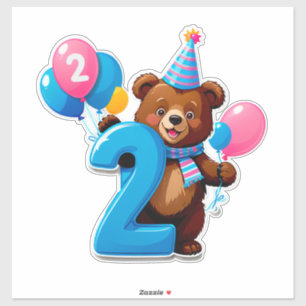 Cute Birthday Bear With Party Hat And Balloons Sticker