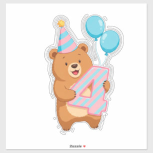 Cute Birthday Bear With Party Hat And Balloons Sticker