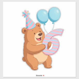 Cute Birthday Bear With Party Hat And Balloons Sticker