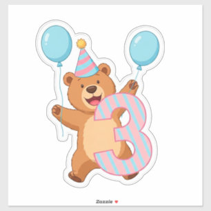 Cute Birthday Bear With Party Hat And Balloons Sticker