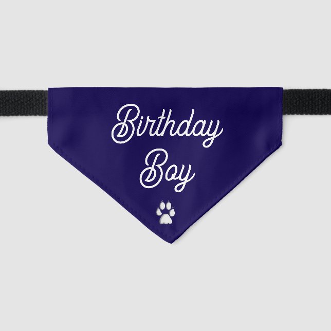 Cute Birthday Boy Dog Paw Print Blue Pet Bandana Collar (Front)