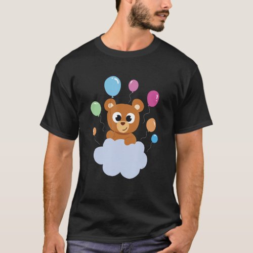 Cute Birthday Boy teddy Bear holding balloons T_Shirt