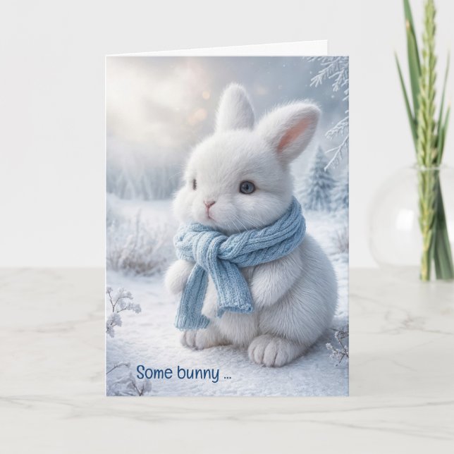 Cute Birthday Bunny In Snow Card (Front)