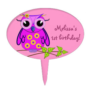 Cute Birthday Cake topper with Owl and Text