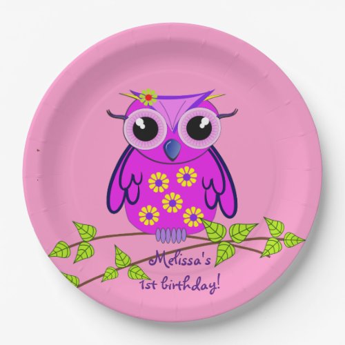 Cute Birthday Cake topper with Owl and Text Paper Plates