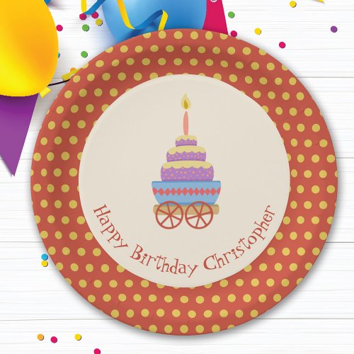 Cute Birthday Cake Train Car Paper Plate