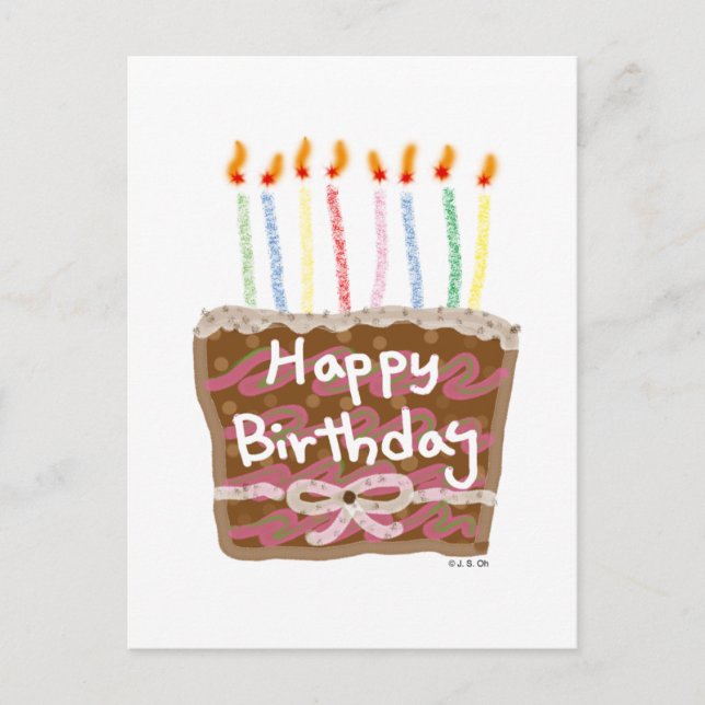 Cute Birthday Cake with Colorful Candles  Postcard (Front)