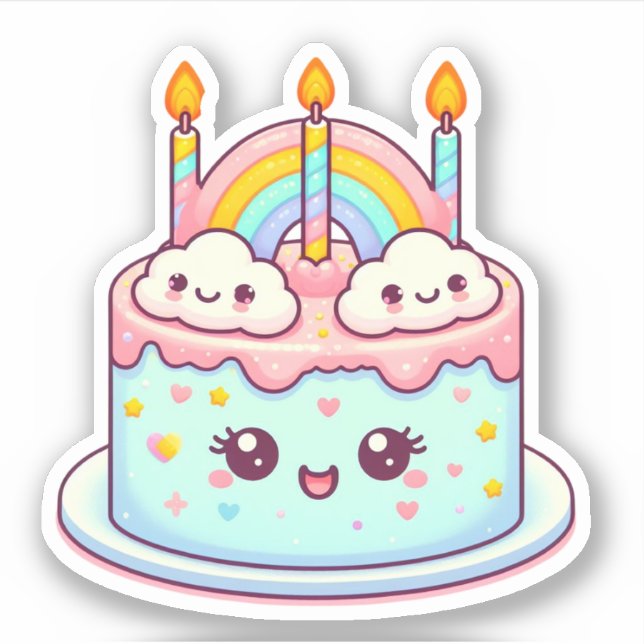 cute birthday cake with rainbow sticker (Front)