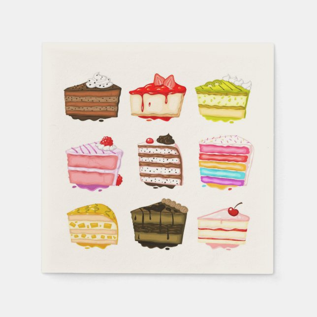 Cute birthday cakes colourful cream napkins (Front)