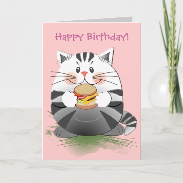 Cute birthday card "Hamburger Cat" (Front)