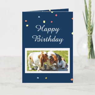 Cute Birthday Card with Basset Hounds & Balloons