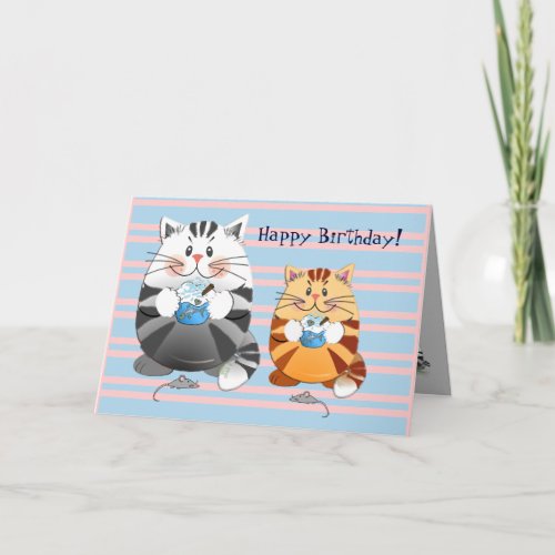 Cute birthday card with cupcakes eating cats