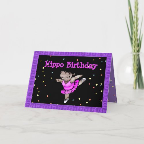 Cute Birthday Card with Hippo Ballerina