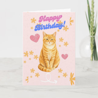 Cute birthday card with tabby cat & heart