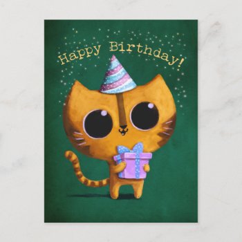 Cute Birthday Cat Postcard by partymonster at Zazzle