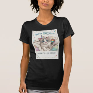 Cute Birthday Cat with Party Hat and Gift T-Shirt