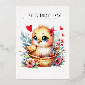 Cute Birthday Chick. Foil Invitation