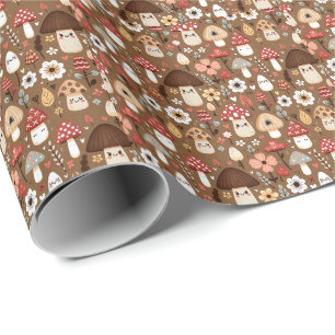 Cute Birthday Cottage Core Mushrooms Wrapping Paper
