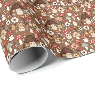 Cute Birthday Cottage Core Mushrooms Wrapping Paper