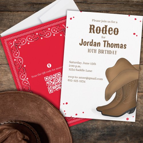 Cute Birthday Cowboy Rodeo QR Code Social Media Invitation