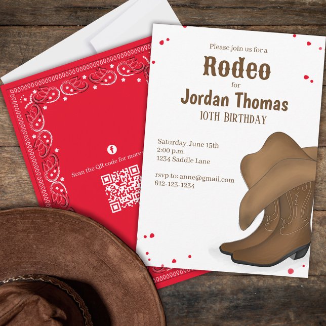 Cute Birthday Cowboy Rodeo QR Code Social Media Invitation (Creator Uploaded)