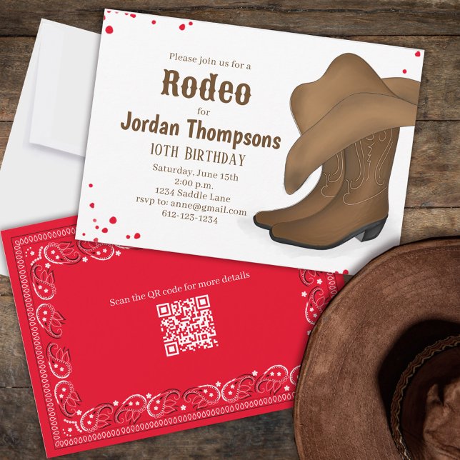 Cute Birthday Cowboy Rodeo Red Bandana QR Code Invitation (Creator Uploaded)