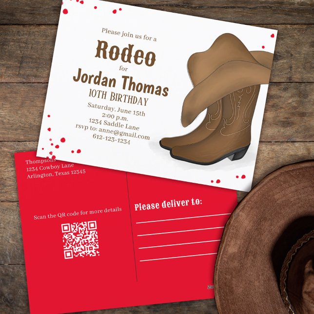Cute Birthday Cowboy Rodeo Red Bandana QR Code Postcard (Creator Uploaded)